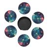6 Pcs Magic Space Drink Coasters with Holder Leather Coaster Coffee Cup Pad Drinking Cup Mat Set Coffee Table Drinks Coasters for Modern Home Decor,4 Inches view 2