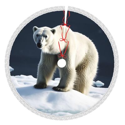 Polar Bear Print Christmas Tree Skirts with Tassel Soft Christmas Tree Mat Xmas Tree Skirt Ornaments Traditional Christmas Tree Carpet Soft for Holiday Party Xmas Decorations 36"