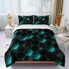 Geometric Black Green Neon Comforter Set,Light Honeycomb 3 Piece Bedding Set Twin for Teen Boys,Modern Bedding Quilt Set Geometry Decor,Microfiber Lightweight 1 Comforter 2 Pillowcases All Season view 1