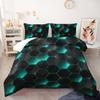 Geometric Black Green Neon Comforter Set,Light Honeycomb 3 Piece Bedding Set Twin for Teen Boys,Modern Bedding Quilt Set Geometry Decor,Microfiber Lightweight 1 Comforter 2 Pillowcases All Season view 2