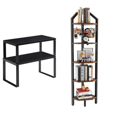 YMYNY Cabinet Shelf Organizer, Freestanding Corner Bookshelf, HSR002B+HBR006H