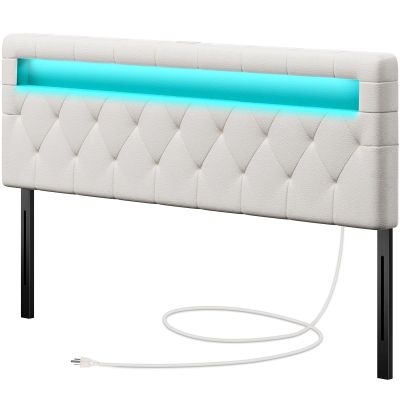 GREENSTELL Headboard for Queen Size Bed with 60,000 DIY Color of LED Light, USB & Type C Post, Attach Frame, Height Adjustable, White Leather Wall Mounted Head Boards Only, Sturdy & Stable, Queen