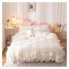 QuKan Bed, 4PCS White Princess Bed Skirt Style Ruffle Fleece Fabric Winter Thick Warm Velvet Duvet Cover Bed view 1