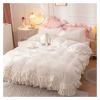 QuKan Bed, 4PCS White Princess Bed Skirt Style Ruffle Fleece Fabric Winter Thick Warm Velvet Duvet Cover Bed view 3