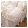 QuKan Bed, 4PCS White Princess Bed Skirt Style Ruffle Fleece Fabric Winter Thick Warm Velvet Duvet Cover Bed view 4