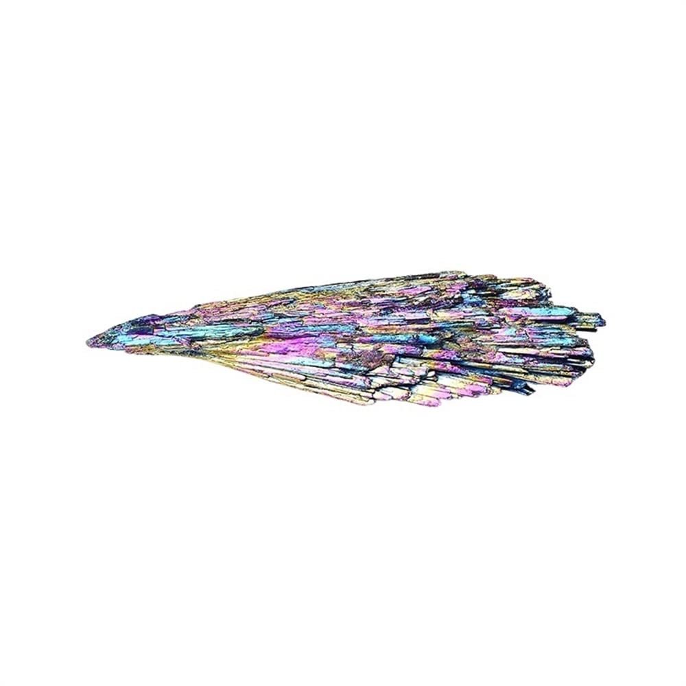 GAJUST 1pc Natural Quartz Crystal Jet Rainbow Titanium Cluster Specimen Electroplate Color Feather Shape Ornament