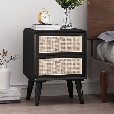 Bed end Table with Drawer, Nightstand, Storage Bedside Table Cabinet, Solid Wood Side Desk, Bedside Table Tray, for Bedroom,Living Room (Color : Black, Size : 35x40x54cm)