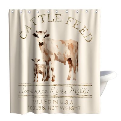 Final Friday Rustic Fabric Shower Curtain Sets Farmhouse Bathroom Decor Sets Abstract Animal Cattle Feed Cow with Hooks Waterproof Washable Ivory White 60Wx72H Teal