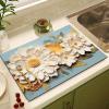 Flowers Pattern Kitchen Dish Drying Mat, 3D Effect Super Absorbent Drainer Mat Counter MatNanofiber Diatomaceous Earth Anti-Slip Sink Mat Insulation Pad (5060cm,G) view 1