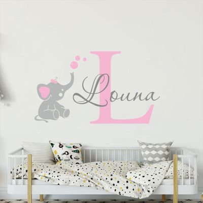 Custom Name with Elephant Wall Sticker Art Home Decal Personalized Name Vinyl Decor for Kids Boy Girl Baby Bedroom Nursery Decoration Design House Decoration YMX81 (Design 6)
