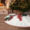 Holly Berry Branches Christmas Tree Skirt 36" Xmas Tree Skirts Mat Farmhouse Design Christmas Tree Cover Mat for Xmas Party Holiday Decorations Indoor Outdoor view 1