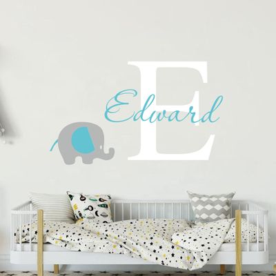 Custom Name with Elephant Wall Sticker Art Home Decal Personalized Name Vinyl Decor for Kids Boy Girl Baby Bedroom Nursery Decoration Design House Decoration YMX81 (Design 5)