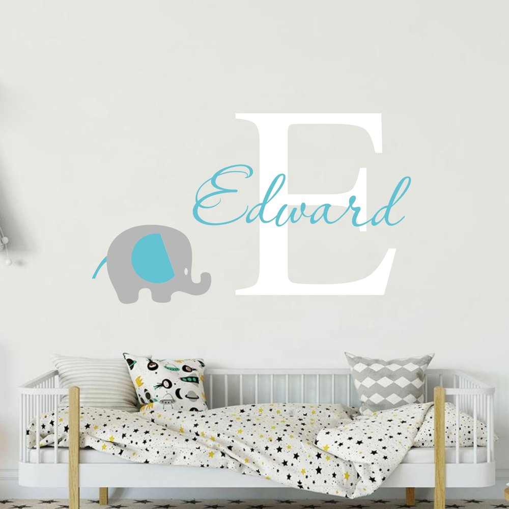 Custom Name with Elephant Wall Sticker Art Home Decal Personalized Name Vinyl Decor for Kids Boy Girl Baby Bedroom Nursery Decoration Design House Decoration YMX81 (Design 5)