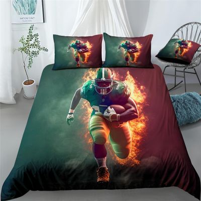 REALIN Running Rugby Player Duvet Cover Set Retro Footballer Bedding Girl Boy Kids Bed Sets 2/3/4PCS Quilt Covers/Sheets/Pillow Shams,Twin/Full/Queen/King (B,Full-200x229cm-4PCS)