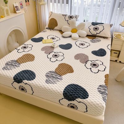 FCLDESHOP Standard Mattress and Air Bed Mattress Sheet,Autumn and Winter Warm Coral Fleece Mattress Topper, Cartoon Print Deep Pocket Mattress Protector,Flower 1,150cmx200cm (1pcs)