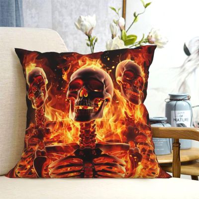 LZQPOEAS Decorative Throw Pillow Covers 18"x18" Square Pillow Covers for Sofa fire Skeletons Double Sided Throw Pillow Cases Soft Plush Decorative Cushion Cover for Living Room