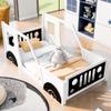 JIVOIT Classic Car-Shaped Platform Bed with Wheels, Twin Size Car Bed with Wood Slat Support, Wood Low Floor Bed Platform Bed Frame,No Box Spring Needed (White+Black, Twin 014) view 3