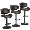 YaFiti Bar Stools Set of 3, Barstools for Kitchen Island with Bentwood Back and Leather Seat, Swivel Stools for Kitchen Counter, Bar, Pub, Black view 1