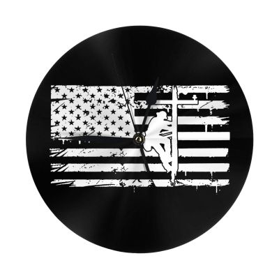 Qauirfe American Flag Lineman 9.84-in Silent Non-Ticking Round Wall Clock - Modern Dcor for Home Office School