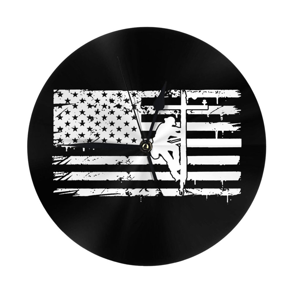 Qauirfe American Flag Lineman 9.84-in Silent Non-Ticking Round Wall Clock - Modern Dcor for Home Office School