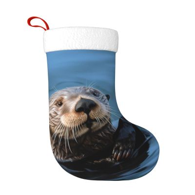 RLDOBOFE Sea Otter Christmas Stockings Personalized Xmas Stockings Plush Xmas Fireplace Hanging Stockings for Christmas Decoration