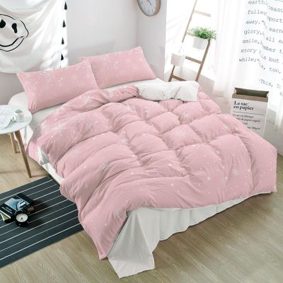 Alandar Home Twin Duvet Cover Sets Christmas White Snowflake Pink,3 Piece Bed Set Ultra Soft Quilt Covers and Pillowcases,Winter Xmas Snow Microfiber Bedding Set for Bedroom Guest Room Dorm