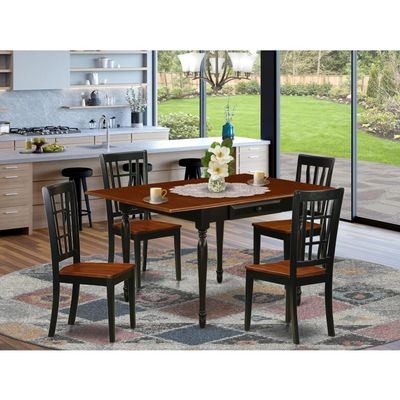 HomeStock Modern 5-Piece Dining Set - Drop Leaf Table & 4 Chairs - Wood Dinette Set - Black & Cherry Finish