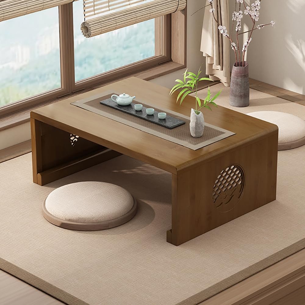 JJoias Folding Coffee Table, Japanese Tea and Coffee Floor Table, Meditation Low Portable Center Table, Breakfast in Bed Tray Table, Laptop Table, Simple Low Table for Small Spaces,Brown 120cm
