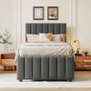 CITYLIGHT Twin Size Upholstered Platform Bed with Headboard, Wood Bed Frame with Pull-Out Trundle and 3 Drawers Underneath, Linen Twin Trundle Bed with Storage for Kids Girls Boys,Gray view 3