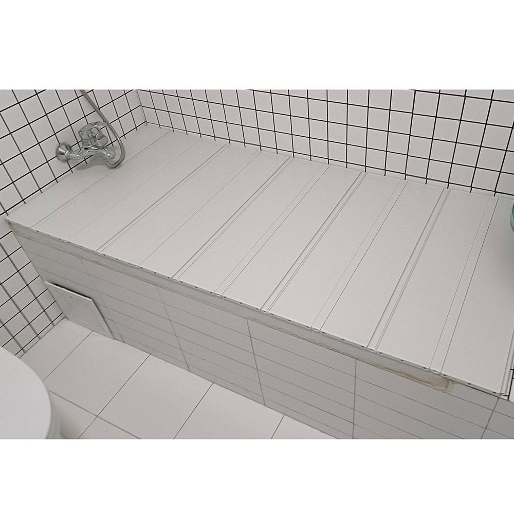 Bathtub Tray Dust-Proof Bathtub Cover Bath Lid, Folding 1.2cm Thickness Bathtub Tray Storage Rack, PVC Insulation Cover Shutter Bath Lid for Shower Bath Table Shelf Multifunctional (Color : White, S
