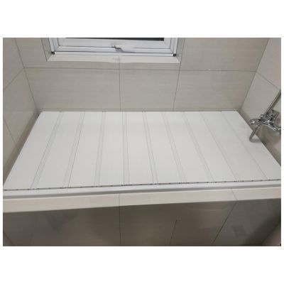 Bathtub Tray Folding PVC Bathtub Cover Bath Lid, Dust-Proof Bathroom Insulation Board Shutter Bath Lid, 1.2cm Thickness Bathtub Tray Tub Rack for Reading Storage Multifunctional (Color : White, Size