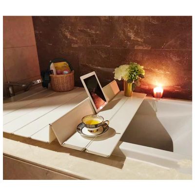 Bathtub Tray Bathtub Caddy Tray Dust-Proof Bathtub Cover Bath Lid, Folding PVC Bath Tub Accessories Shutter Bath Lid, Insulation Cover for Bathroom Spa, 0.6cm Thickness Multifunctional (Color : White