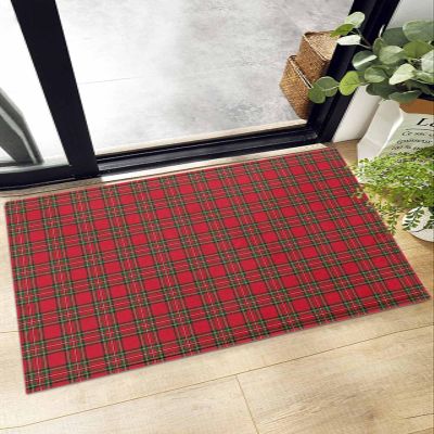 Fluffy Bath Rug Christmas Tartan Red Green Plaid,Non Slip Shag Carpet Soft Floor Door Mat Valentine's Day Romantic Stripe,Absorbent Entrance Rugs for Kitchen Bathroom Living Room