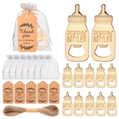 50 Pcs Popping Bottle Openers Baby Shower Party Favors for Guests, Cute Bottle Opener Decorations Souvenirs with Organza Bags, Return Gifts for Gender Reveal Wedding Party Supplies