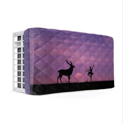 Indoor Air Conditioner Cover - Purple Starry Sky Deer and BallerINa Prairie Silhouette Double Insulation Waterproof Adjustable Inside WINdow AC Unit Cover Parts with Free Elastic Straps, 21x15x3.5IN