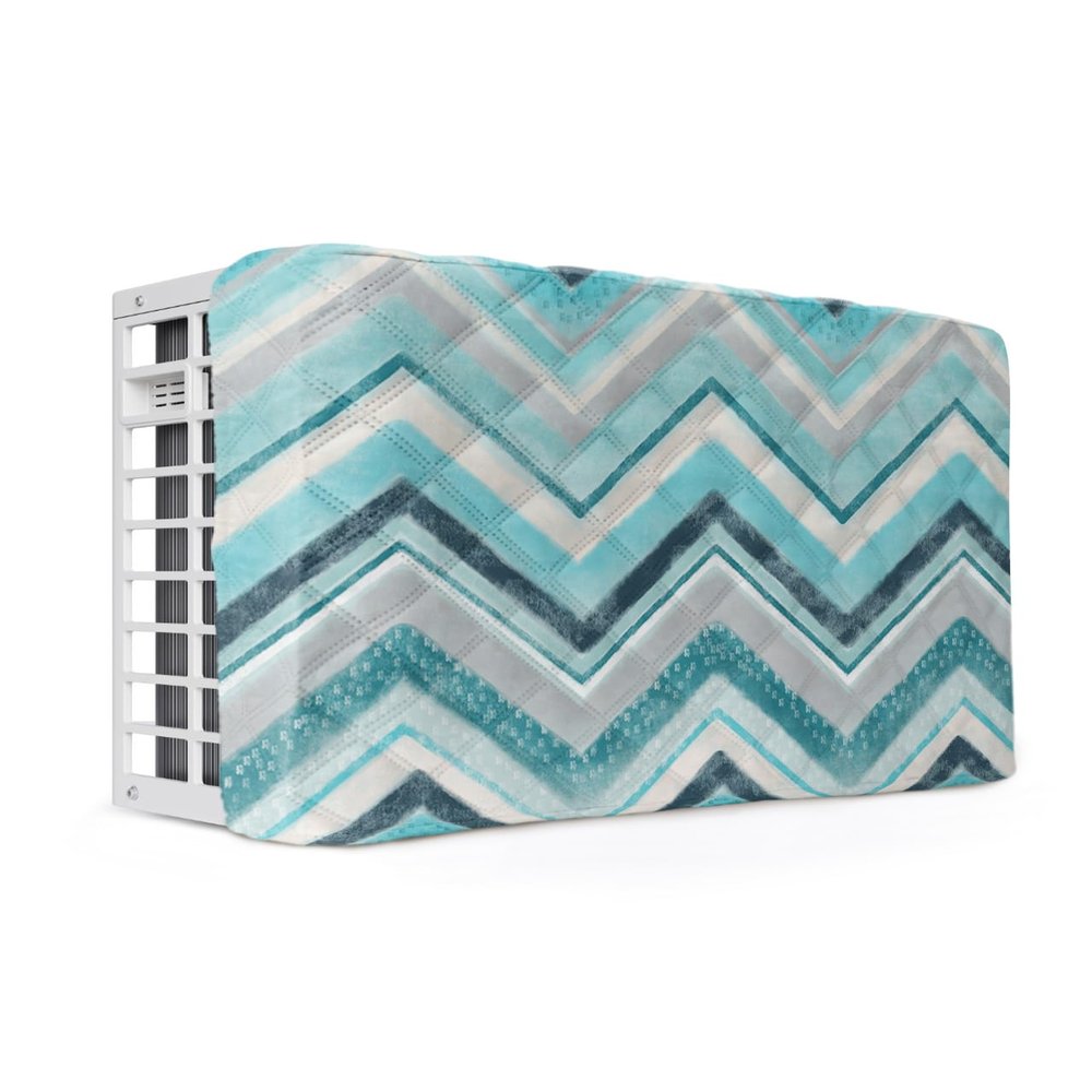 T&H XHome Indoor Air Conditioner Cover - Northern Europe Blue Geometric Wave Stripes Double Insulation Waterproof Adjustable Inside Window AC Unit Cover Parts with Free Elastic Straps, 28x20x3.5IN