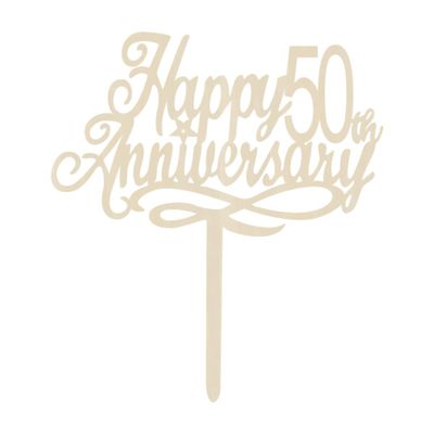 Happy 50th Anniversary Cake Toppers Wood, Cheers To 50 Years Old Party Decorations 50 Year Anniversary Wooden Cake Decor, Fifty Theme Cake Decorations For Wedding Birthday Company Anniversaro