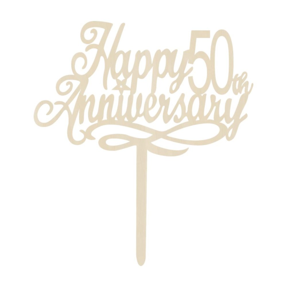 Happy 50th Anniversary Cake Toppers Wood, Cheers To 50 Years Old Party Decorations 50 Year Anniversary Wooden Cake Decor, Fifty Theme Cake Decorations For Wedding Birthday Company Anniversaro
