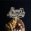 Happy 50th Anniversary Cake Toppers Wood, Cheers To 50 Years Old Party Decorations 50 Year Anniversary Wooden Cake Decor, Fifty Theme Cake Decorations For Wedding Birthday Company Anniversaro view 3