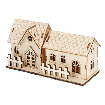 ifundom 2pcs Christmas Wooden House Decor Adornments for Home Office and Party Creative Xmas Village Decorations to Festive Atmosphere
