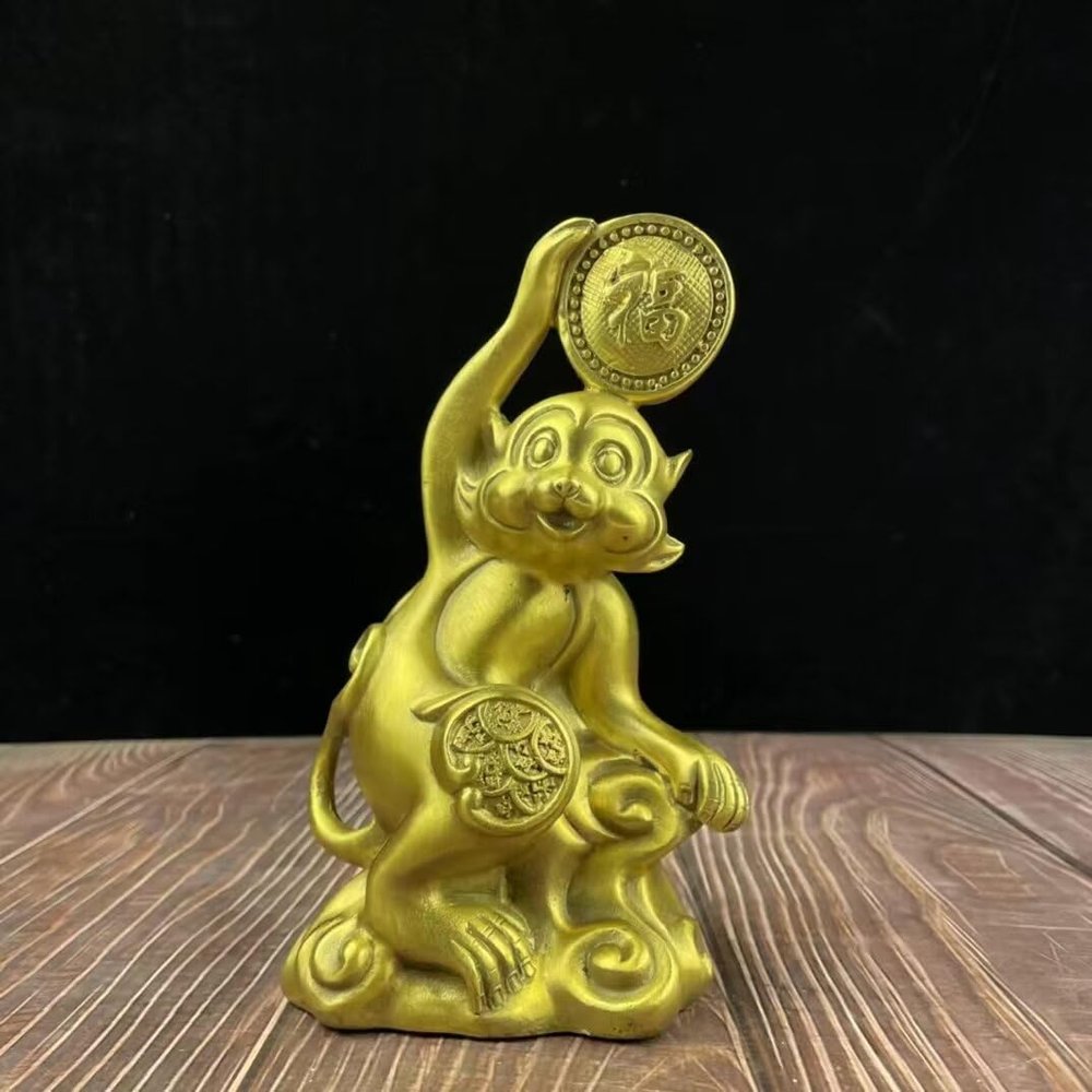 burid Pure Copper Monkey Statues Chinese Zodiac Guardian Feng Shui Office Study Desktop Figurine Home Decoration Housewarming Congratulatory Gift-Monkey