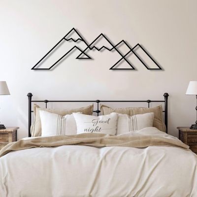ALYSSE Mountain Wall Art,Mountain Art Wall Decor,Metal Mountain Wall Art, Wall Decorations for Living Room,Bohemian Wall Decor,Metal Wall Art for Bedroom (59""x29""/150x75 cm, Black)