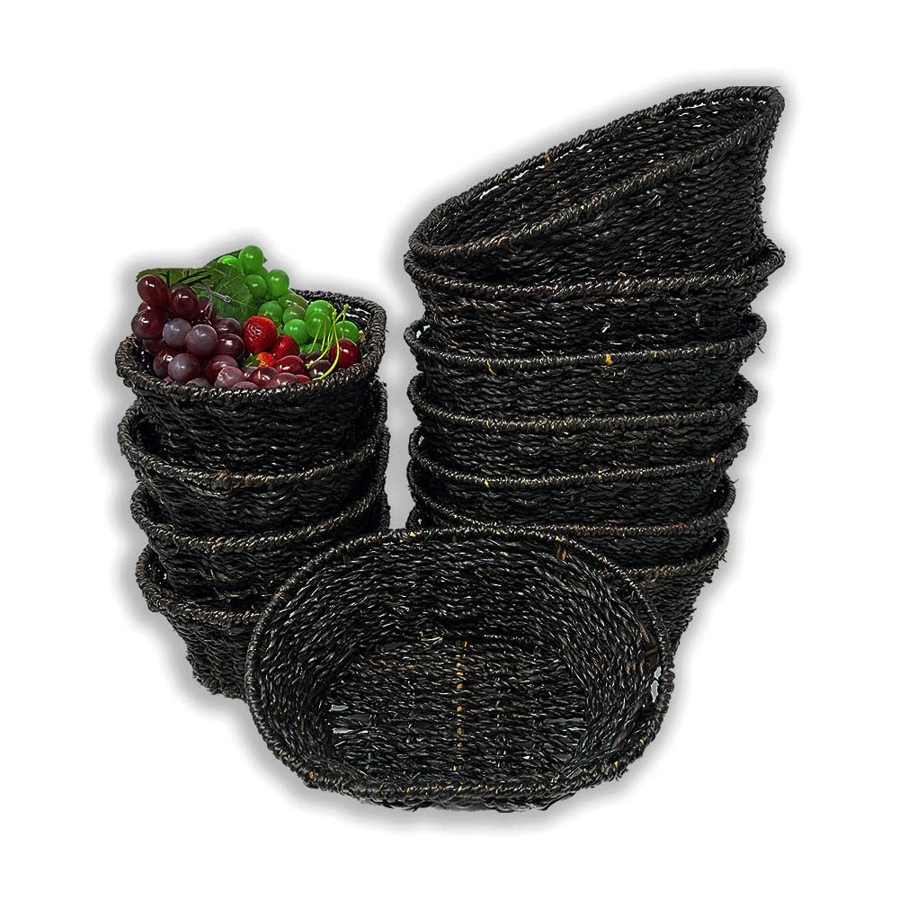 12 Pack Handmade Handwoven Dark Brown Seagrass 9 Oval Tray Baskets  Multipurpose Food, Bread & Fruit Serving Baskets for Home, Restaurants & Catering  Bulk Supply Set, Bathroom Organizer