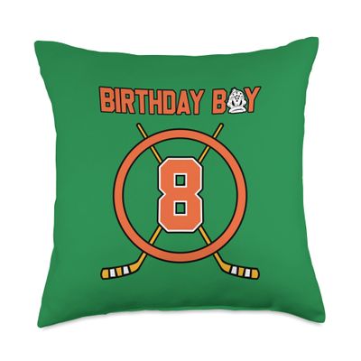 American Sport Kid Costume For Hockey Fans Happy 8th Birthday Boy Anaheim California Hockey Sticks Throw Pillow, 18x18, Multicolor
