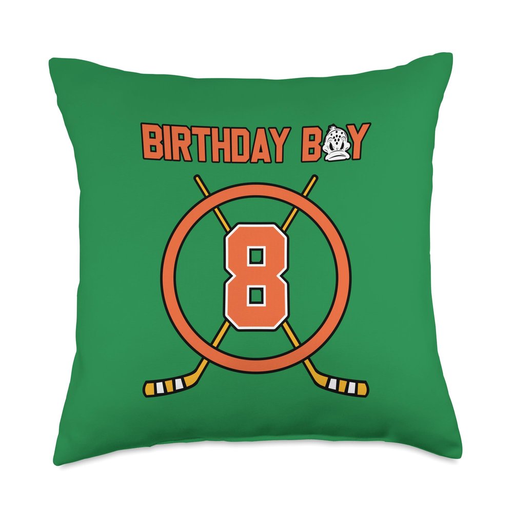 American Sport Kid Costume For Hockey Fans Happy 8th Birthday Boy Anaheim California Hockey Sticks Throw Pillow, 18x18, Multicolor