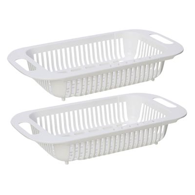 WHAMVOX Extendable Sink Drain Basket 2 Pack Round Cornered Easy to Clean for Vegetable Fruit Washing