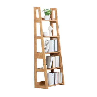 AMUFJJ 4 Tier Ladder Bookshelf Wood, Living Room Study Bathroom Storage Rack Floor, Magazines Rack Table White for Organizers Books Magazines Files(Walnut)