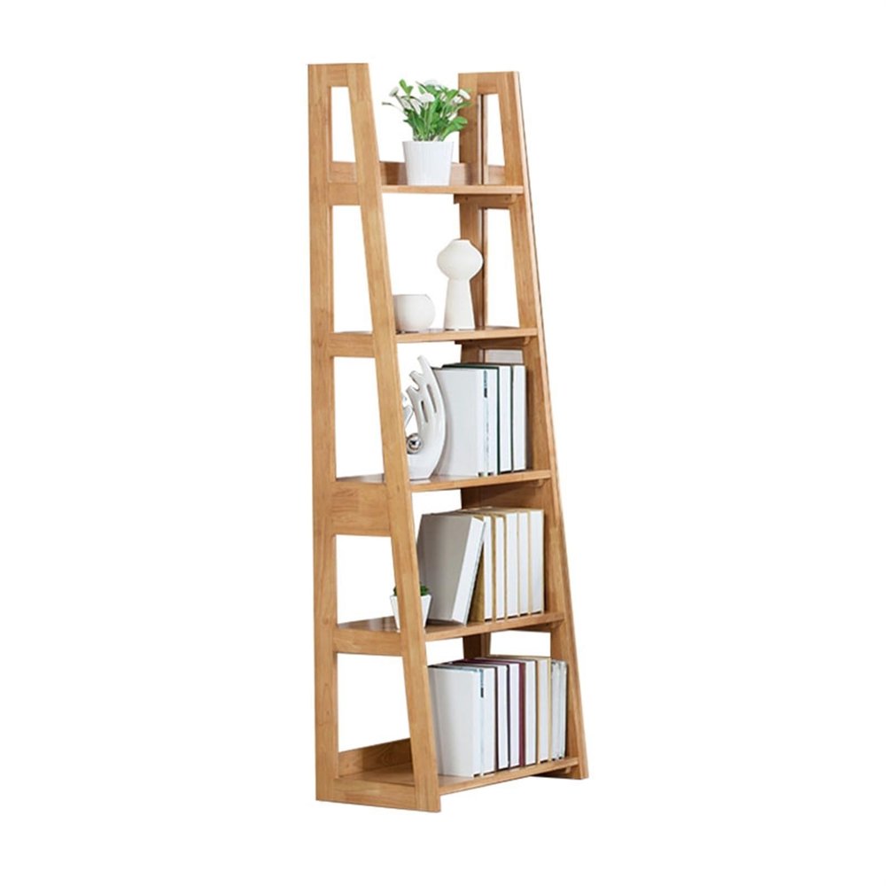 AMUFJJ 4 Tier Ladder Bookshelf Wood, Living Room Study Bathroom Storage Rack Floor, Magazines Rack Table White for Organizers Books Magazines Files(Walnut)