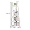AMUFJJ 4 Tier Ladder Bookshelf Wood, Living Room Study Bathroom Storage Rack Floor, Magazines Rack Table White for Organizers Books Magazines Files(Walnut) view 3