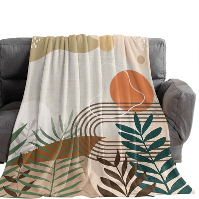 Bohemian Leaf Throw Blanket- Orange Aesthetic Boho Curve Arch Soft Warm Plush Fleece Bed Throw,60x80In Flannel Blankets Burlap Linen Bedding Throws for Women/Men Bedroom Living Room Office Decor